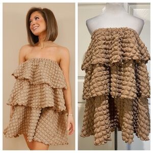 BUCKETLIST Tan Tiered Strapless Dress